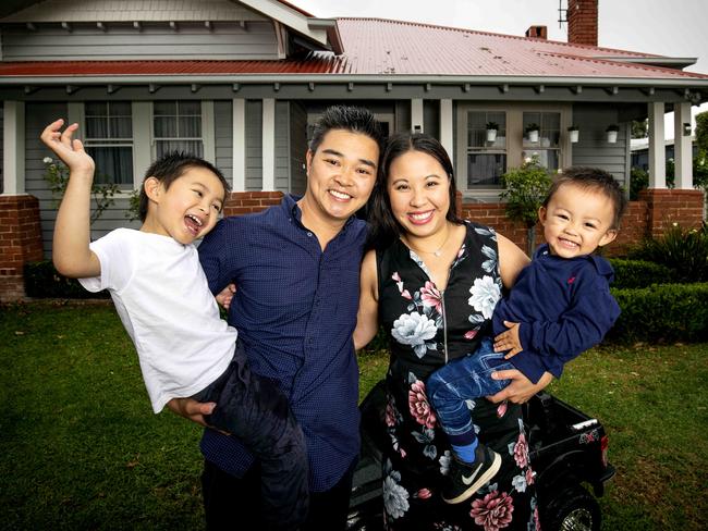 Case study: Melbourne house prices. Hai Nguyen with his partner Belinda Vo. and his kids Alex, 4, and Zac, 2, outside their Sunshine home they are selling. Melbourne median house sale price hitting a record height in the December quarter, with Sunshine among one of the top growth suburbs. Picture- Nicole Cleary