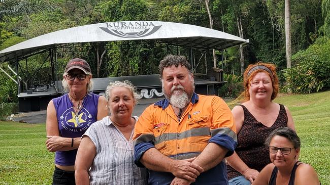 The committee of the Kuranda Amphitheatre Society Kez Walker (secretary), Mandy Dewey (Event Co-ordinator), Tim Gronwold (Site Manager), Liza Dewey (President), Nicky Gibson (Committee). Picture: Supplied