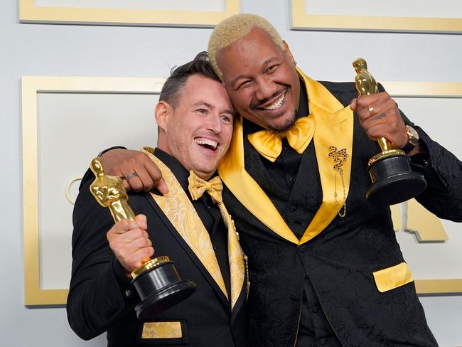 Martin Desmond Roe and Travon Free with their Oscars.