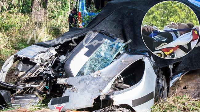 The Lotus Exige Sport 350 of Grant Denyer after an accident on the Marysville Wood Point Road during the 2017 Lake Mountain Sprint.