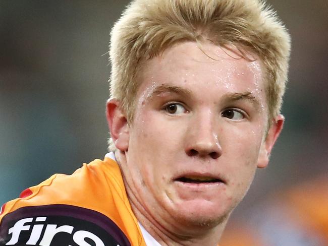 Tom Dearden of the Broncos runs the ball during the Round 8 NRL match between the South Sydney Rabbitohs and the Brisbane Broncos at ANZ Stadium in Sydney, Thursday, May 2, 2019. (AAP Image/Brendon Thorne) NO ARCHIVING, EDITORIAL USE ONLY