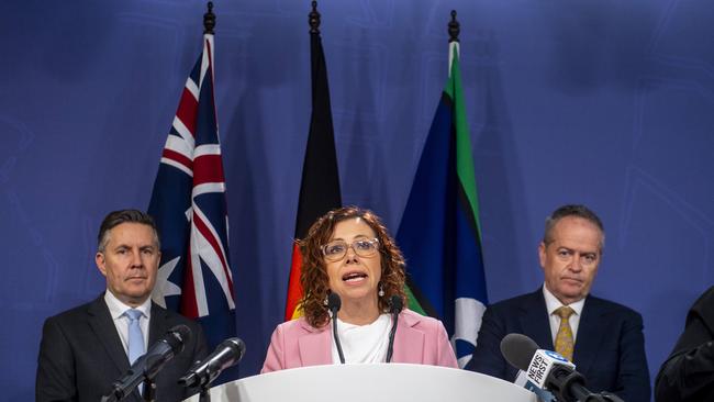 Health Minister Mark Butler, Social Services Minister Amanda Rishworth and NDIS Minister Bill Shorten have released the initial response to the Royal Commission into Violence, Abuse, Neglect and Exploitation of People with Disability. Picture: NewsWire / Jeremy Piper