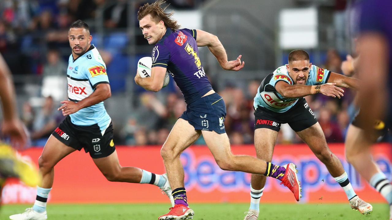 Ryan Papenhuyzen was on fire against the Sharks, scoring a hat-trick. Picture: Getty Images.