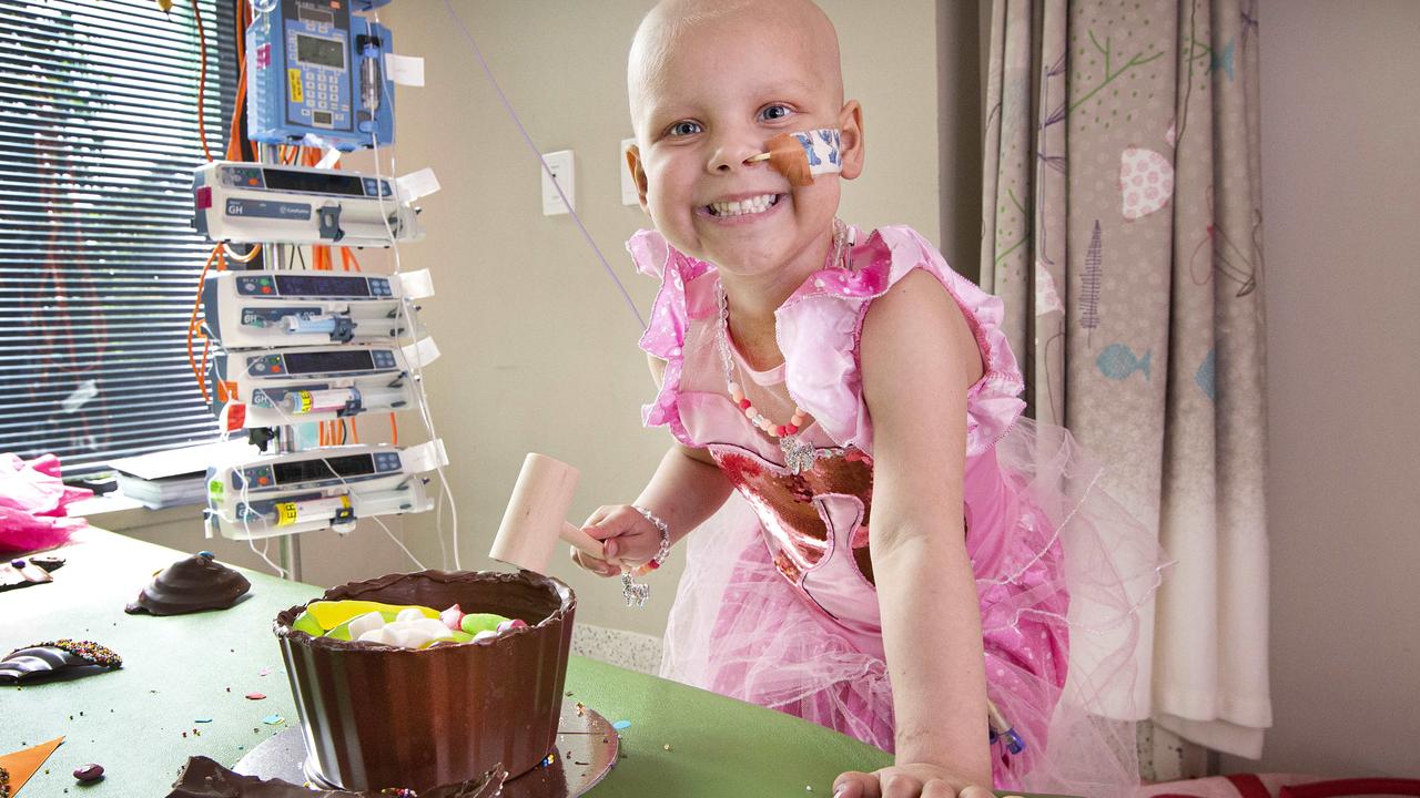 Charlotte celebrates her 4th birthday in her hospital room. Picture: David Caird