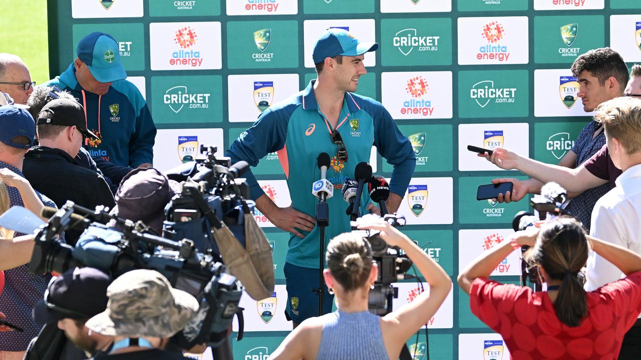 Pat Cummins speaks to media ahead of the Boxing Day Test on Christmas Day. Picture: Morgan Hancock/Getty Images