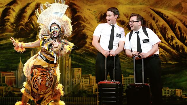 A scene from The Book of Mormon, which has broken theatre records in Melbourne and is heading to Sydney. (Picture: Jeff Busby)