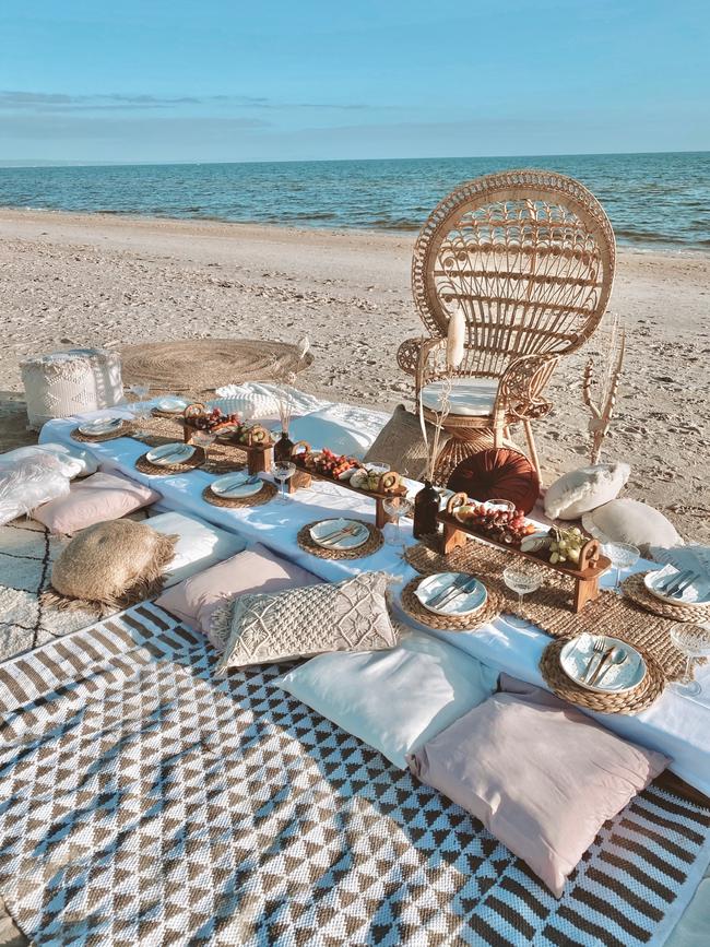 The Melbourne Glamping team can also set up beautiful picnics at the beach or park. Photo: Melbourne Glamping