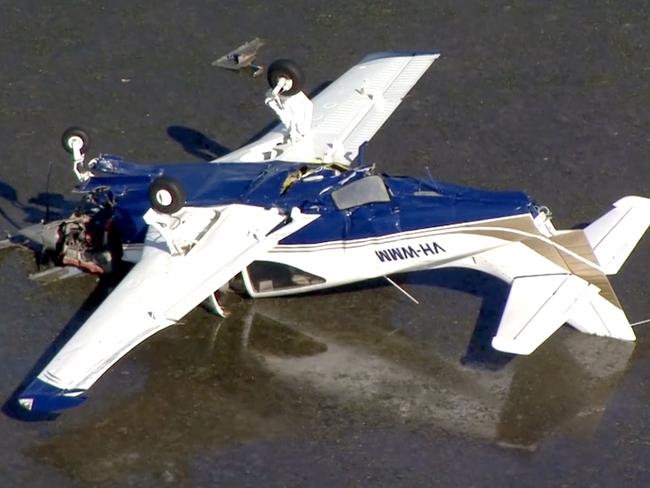 A light plane that crashed off Redcliffe. Picture: 7 News Brisbane