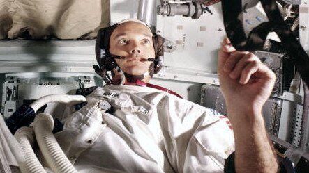 Michael Collins in the Apollo 11 training simulator. Picture: Getty Images