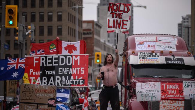 A protest in Ottawa against the Trudeau government’s health rules, in 2022. Picture: AFP