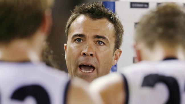 Geelong coach Chris Scott was at the top of his game on Friday night. Picture: Michael Klein