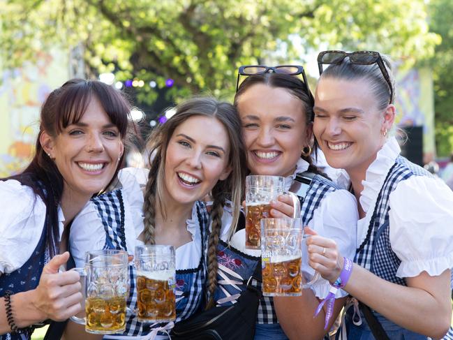 Oktoberfest in the Gardens - enjoying the sunshine are l-r Emily Flynn, Caitlin Woodall, Paris Bressington, April Woodall 23rd September 2023. Picture: Brett HartwigCaitlin Woodall 0457471483