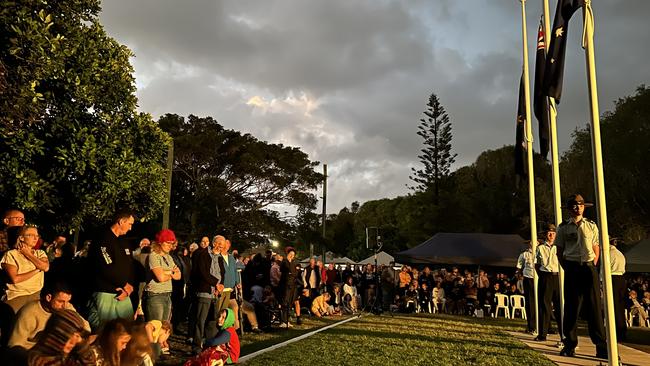 At least 2500 gathered around the cenotaph at Mudjimba's Power Memorial Park to pay tribute at the dawn service on Anzac Day, April 25 2023.