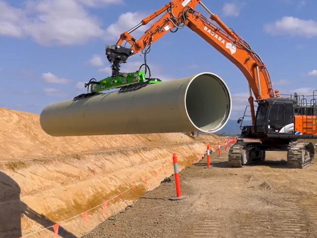 Pipes are being laid for the 28km second stage of the Haughton Pipeline project. Picture: Supplied.