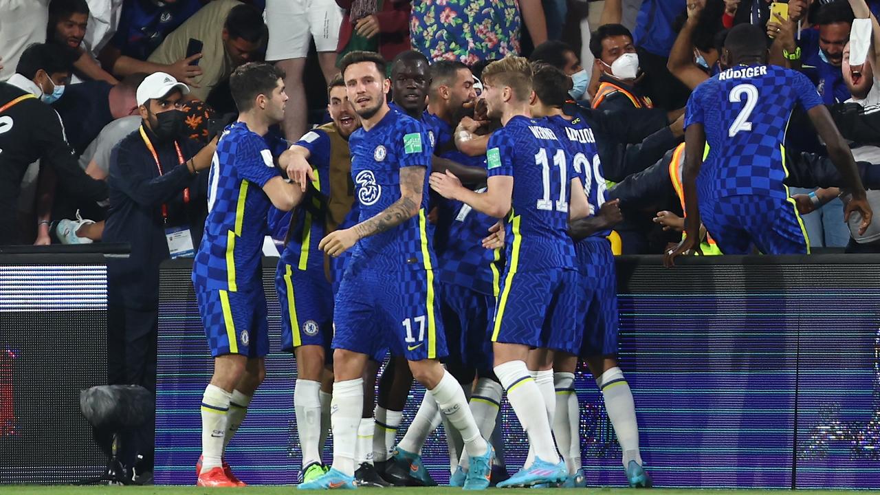 Chelsea celebrate after scoring the winner deep into extra time. (Photo by Francois Nel/Getty Images)