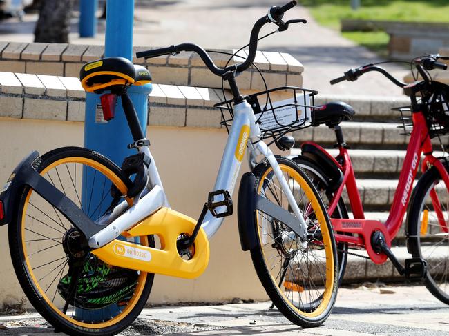 25/09/2017: O-bikes and Reddy Go bicycles have appeared everywhere around Sydney, Melbourne and other cities but the new bike-sharing companies are having a few problems with lazy or problematic customers. Hollie Adams/The Australian