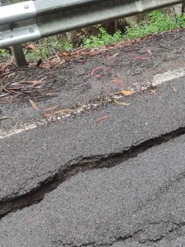 Cracks in Warburton Highway. Picture: Yarra Ranges Council