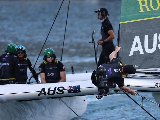 AUCKLAND, NEW ZEALAND - JANUARY 18: Team Australia leave the dock during SailGP Auckland on January 18, 2025 in Auckland, New Zealand. (Photo by Phil Walter/Getty Images)