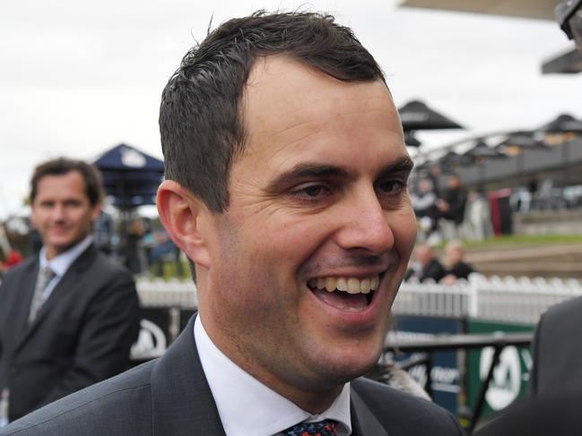 Trainer Andrew Forsman is seen in the mounting yard after Quick Thinker wins race 7, the Ming Dynasty Quality during the Rosehill Gardens Race Day at Rosehill Racecourse in Sydney, Saturday, August 31,2019.  (AAP Image/Simon Bullard) NO ARCHIVING, EDITORIAL USE ONLY