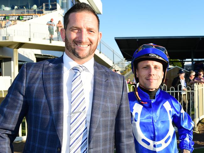 Michael McNab and Paul Shailer after irish Optimism's win at Doomben. Picture: Trackside Photography.