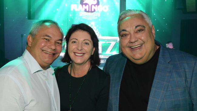 Mayor Tom Tate and Mayoress Ruth Tate with Tony Rigas at Pink Flamingo, Broadbeach. Picture: Regina King.