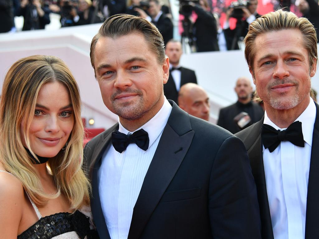 Margot Robbie, Leonardo DiCaprio and Brad Pitt at Cannes. Picture: AFP