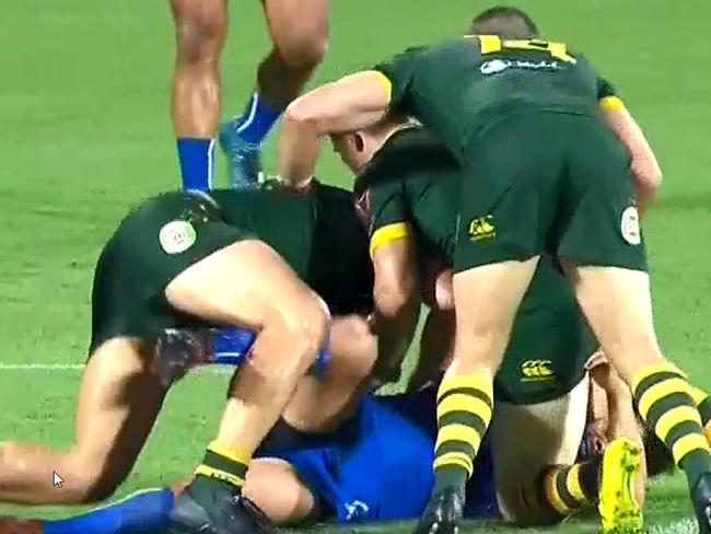 Kangaroos tackling technique during World Cup.