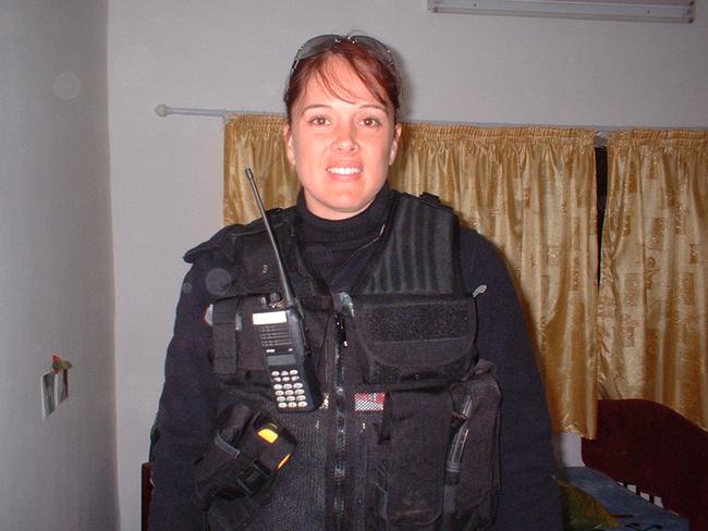 On duty ... Neryl Joyce geared up as a bodyguard. Picture: Supplied