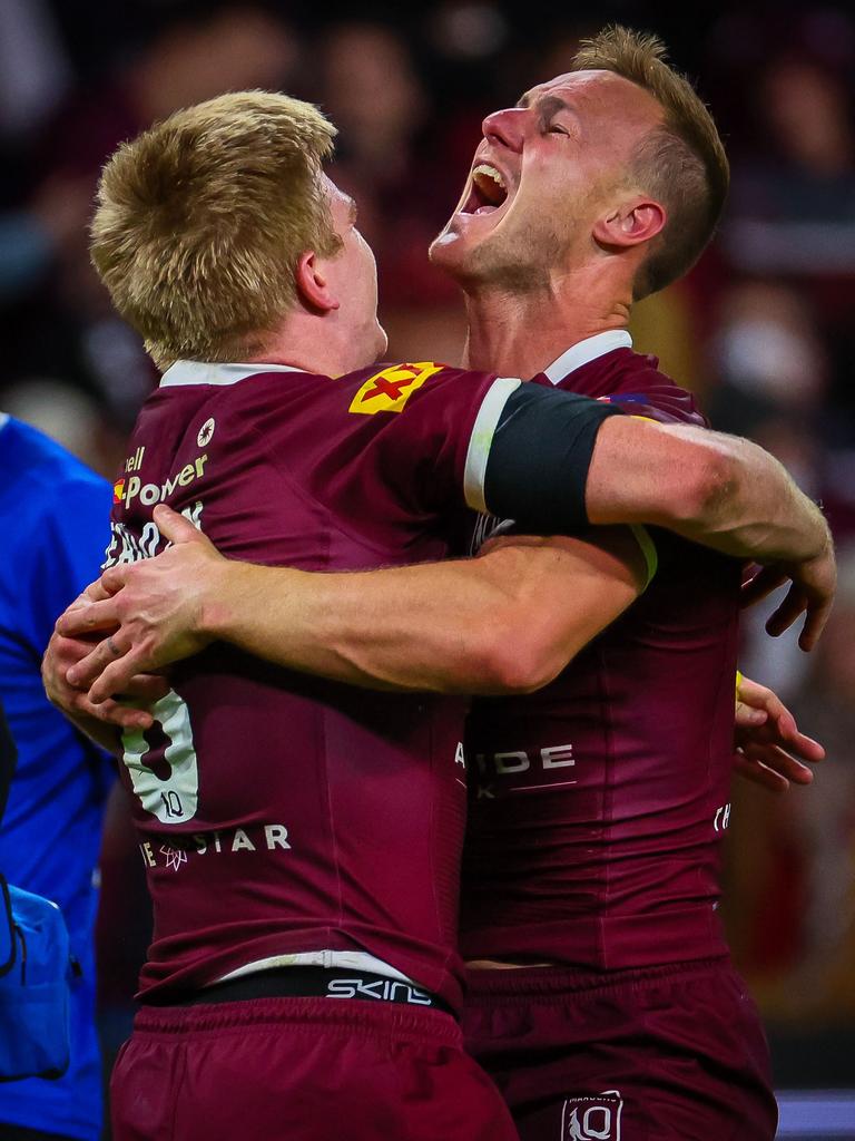 Daly Cherry-Evans (R) and Tom Dearden. Picture: Patrick Hamilton/AFP