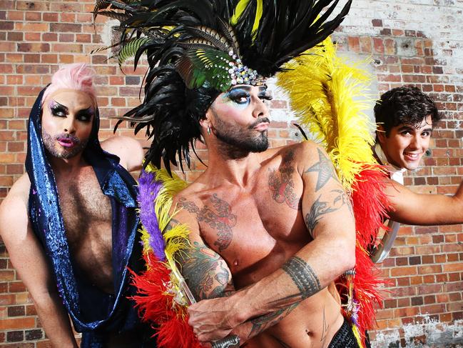 MX ONLY Dallas Dellaforce , Captain Kidd and Louis Biggs of Briefs the second coming at Brisbane Powerhouse 3rd -14th December circus drag burlesque, tickets brisbanepowerhouse.org Photo Ric Frearson