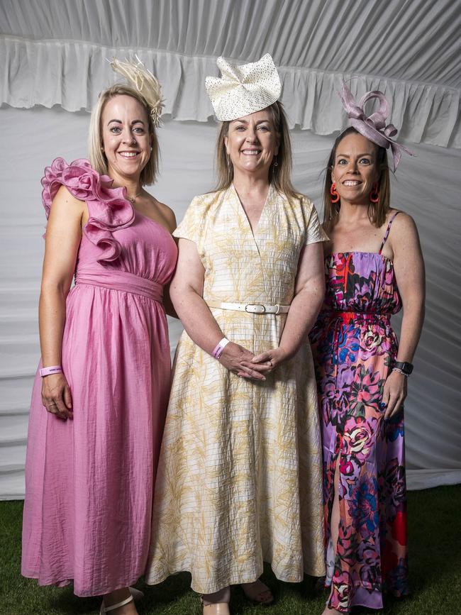 Rebecca Gangell, Amber Pregnell and Kate Walker. Hobart Cup 2024. Picture: Caroline Tan