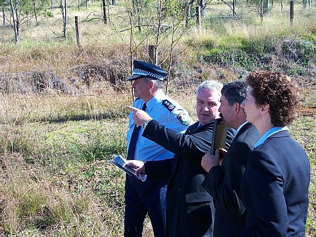 Former Police Commissioner Ken Maroney, Mick Ashwood, Canadian Mountie and geographic profiler Scot Filer and NSW criminal profiler Kris Illingsworth at at one of the scenes believed to be where Rachelle handbag was thrown during the investigation. Picture: Supplied