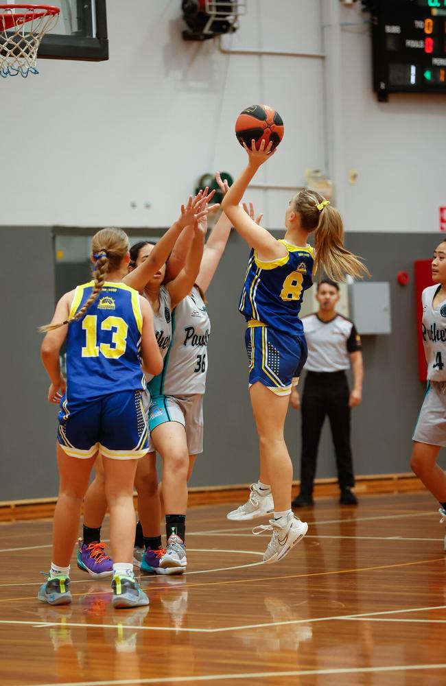 Townsville's Clara Kolb with a customary one hand put back. Picture: Basketball Australia