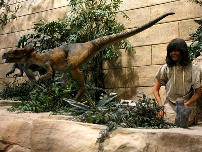 Humans and dinosaurs lived side by side according to the Creation Museum, as this exhibit illustrates. Photo supplied by the Creation Museum.