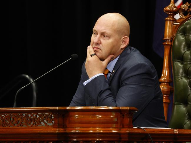 Speaker of the House and Member for Mulgrave Curtis Pitt appears unwell during the regional sitting of Queensland parliament at the Cairns Convention Centre. Picture: Brendan Radke