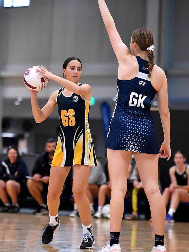 Netball action between Canterbury and Xavier Saturday August 6, 2022. Picture, John Gass