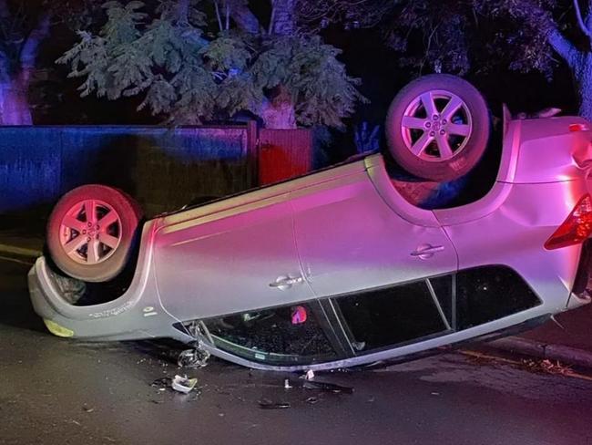 Police attended the scene on Northgate St at Unley Park after reports a Toyota SUV had crashed into a parked car. Picture: 7NEWS Adelaide