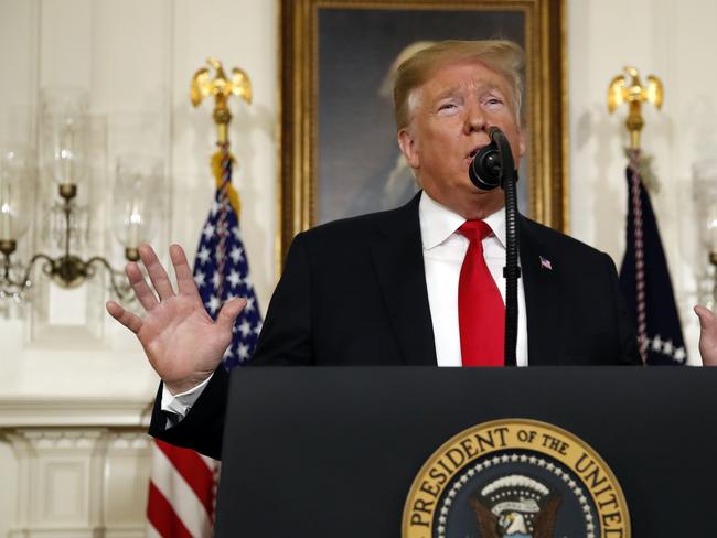 President Donald Trump speaks about the partial government shutdown, immigration and border security in the Diplomatic Reception Room of the White House, in Washington, Saturday, Jan. 19, 2019. (AP Photo/Alex Brandon)