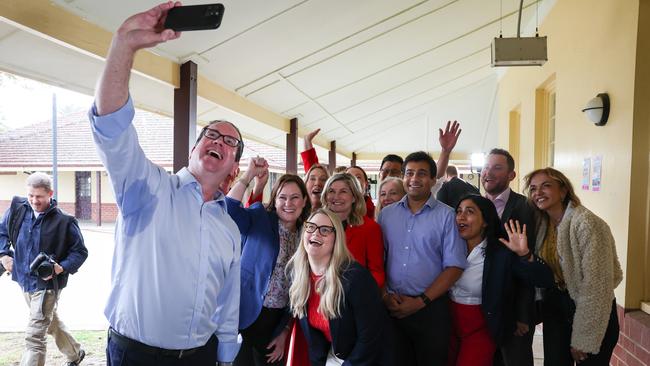 Labor defence personnel minister Matt Keogh takes a selfie with the WA Labor team on May 4, the day after the party’s landslide win. Picture: Colin Murty