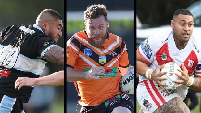 Terrigal-Wamberal Sharks' player Beni Valu, Matt Nelson from The Entrance and a player from the Woy Woy Roosters from the 2023 Central Coast Rugby League first grade competition. Picture: Sue Graham/Jodie Ward