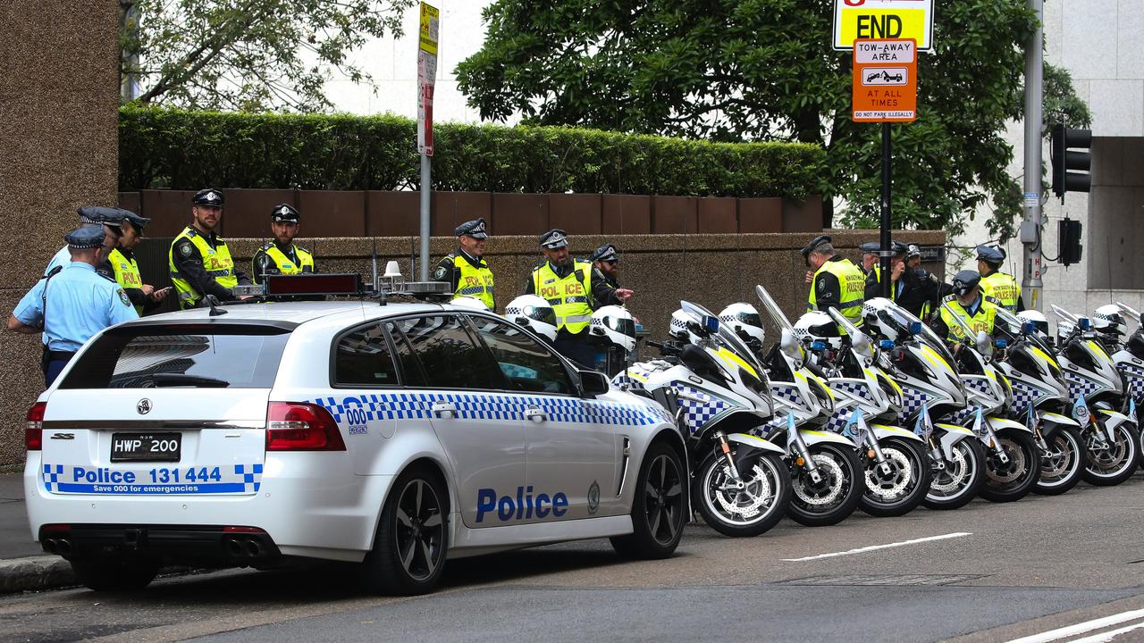 Police stationed outside the Four Seasons Hotel in Sydney. Picture: NCA NewsWire / Gaye Gerard.