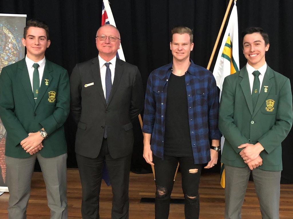 Steve Smith poses for a photo during his visit to Parramatta Marist.