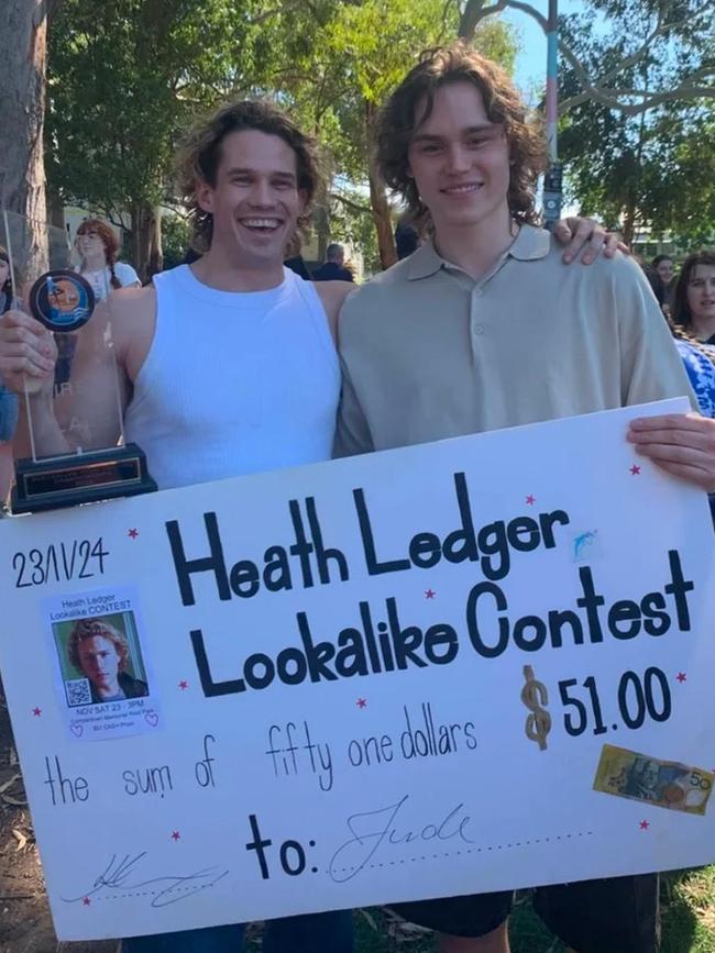 Samuel Preston (left) and Jude Bailey took part in the Health Ledger lookalike contest in Sydney last week. With Jude Bailey winning