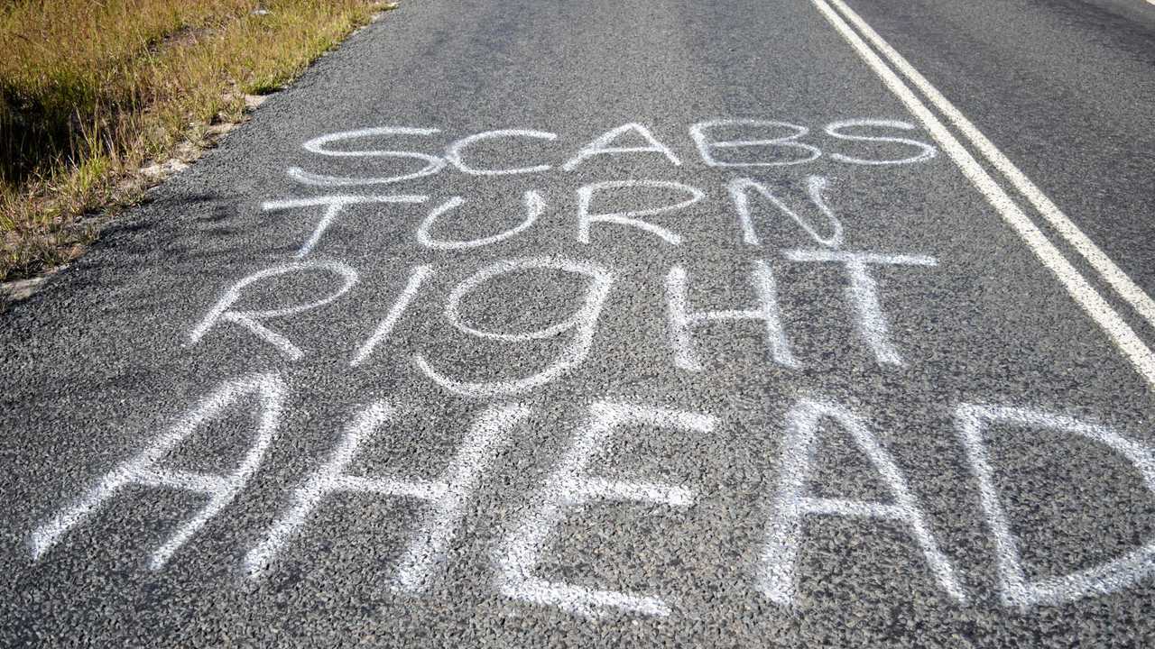 A message for workers who haven't been locked out of Glencore's Oaky North Mine. Picture: Campbell Gellie