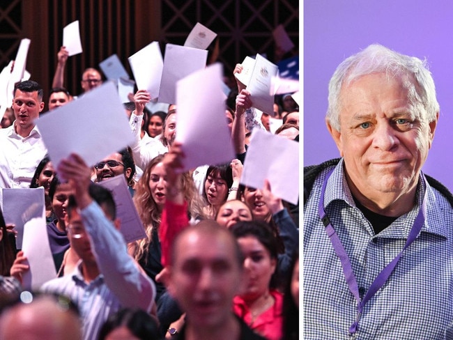 New citizens proudly wave their certificates at an Australia Day citizenship ceremony at the Brisbane Town Hall in 2024. (Picture: Lyndon Mechielsen) Uluru Dialogue director Geoff Scott. (Picture: Brenton Edwards/NewsWire)