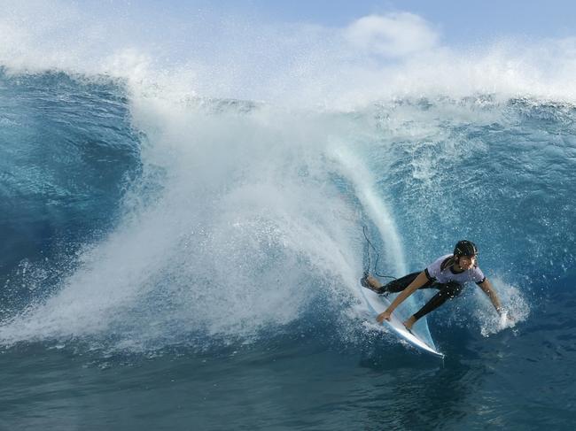 TEAHUPO'O, FRENCH POLYNESIA - JULY 23: Australia's Molly Picklum takes part in a surfing training session during previews of the Olympic Games Paris 2024 on July 23, 2024 in Teahupo'o, French Polynesia. (Photo by Ben Thouard-Pool/Getty Images)