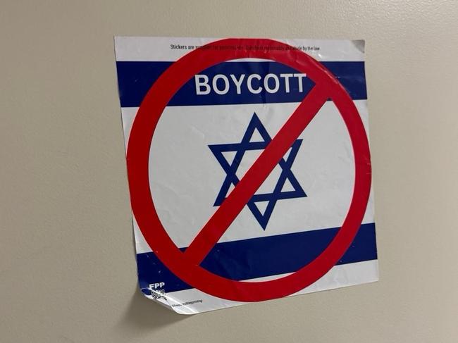 Anti-Israel stickers have been plastered to the walls of hospital rooms in Melbourne. Picture: Supplied