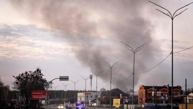 Smoke rising after an explosion in Kyiv. Picture: AFP