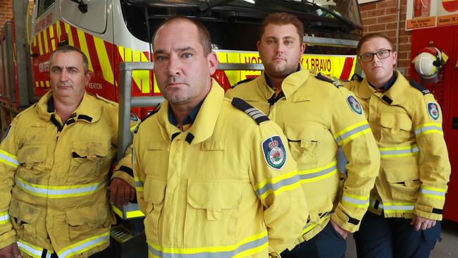 Horsley Park RFS brigade president Sam Quattromani, captain Darren Nation, senior deputy Anthony Ciccaldo and crew leader Blake Kingdom. Picture: John Feder