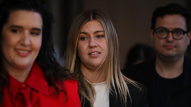 Brittany Higgins leaves court after her final day in the witness stand. Picture: AAP